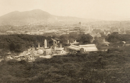 View of the exposition at Gyeongbokgung (palace) seen from Samgaksan