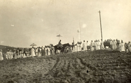 Parade along the rice paddy after a bountiful harvest