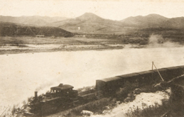 A light railway along the Dumangang and the small Fuji Mountain of Kando