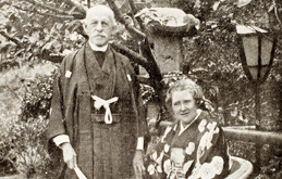 Western man and woman wearing Japanese clothing