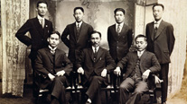 State council members of the Provisional Government (October 11, 1919). First row from left: Shin Ikhui, Ahn Changho, Hyeon Sun. Second row from left: Kim Cheol, Yun Hyeonjin, Choe Changsik, Yi Chunsuk