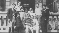 At Mayuanling in Changsha (March 1, 1938). First row from left: Kim Jadong, Eom Gidong, Noh Taejun. Second row from left: Ahn Chunsaeng, Oh Hui-ok, Min Yeong-ae, Min Yeong-ui, Kim Sin, Yi Ji-il. Third row from left: Kim Cheol