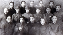 Farewell of the Third enlisted section of the Korean Independence Army (March 6, 1941). First row from left: Bak Chan-ik, Jo Wan-gu, Kim Gu, Yi Siyeong, Cha Riseok. Second row from left: Choe Dong-o, Kim Munho, Shin Jeongsuk, Kim Eungsam, Yi Ji-il, Kim Bungjun. Third row from left: Jo Seonghwan, Jo So-ang, Yi Cheongcheon, Yi Beomseok, Yang Ujo