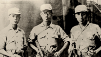 Personnel of the Advance to Korea Project, Second Force of the Korean Independence Army (August 20, 1945). From left; Noh Neungseo, Kim Junyeop, Jang Junha