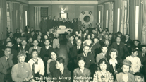 주미 외교 위원부 주최로 워싱턴에서 열린 한인 자유 대회 참석자들(1942. 2. 27~3. 1). 임시 정부의 승인을 요구하는 청원서를 미국 대통령과 의회에 제출할 것을 결의했다.