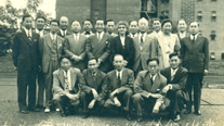 Members of the Cooperative Society of the Korean Commission in Washington, D.C. that supported the Korean Commission (May 28, 1944). First row from left: Jeong Giwon, Kim Hyeoncheol, Bae Minsu, Kang Taekmo. Second row from left: Han Yeonggyo, Shin Sanggeun (James Shin), Im Chang-yeong, (unknown), (unknown), (unknown), Im Byeongjik, Kim Seseon, Francesca Donner Rhee, Choe Yongjin, Yi Seungman, (unknown), Yi Maeri, (unknown), Yi Wonsun